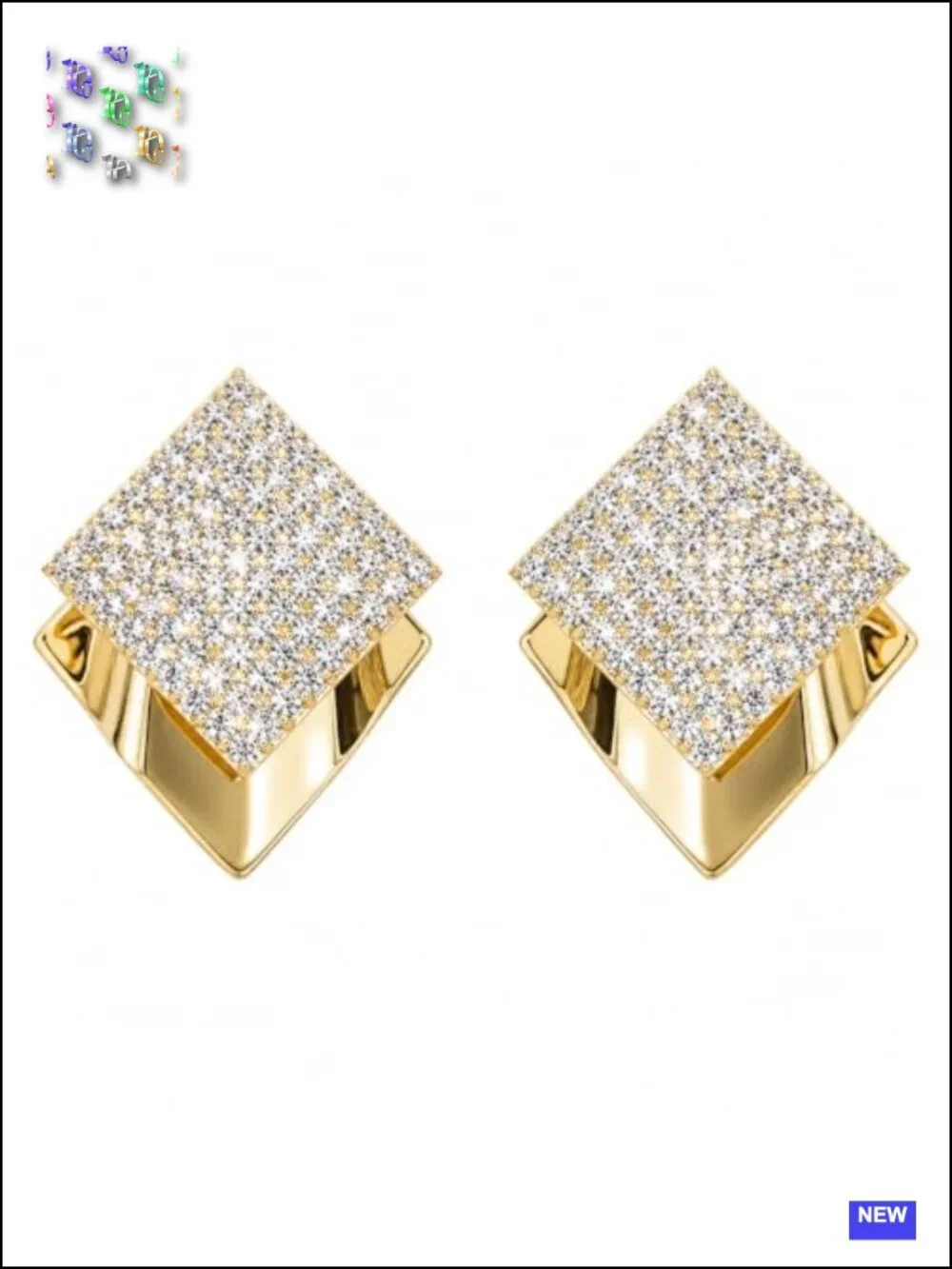 Gold Square Stud Earrings Pave Crystal Geometric Statement Jewelry